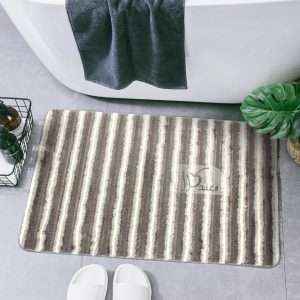 Striped Waterproof Bath Mat Soft Polyester Absorbent Anti-Slip (68X43cm)