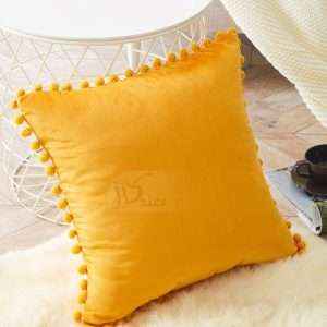 Velvet Solid Decorative Cushion Cover with Pom Poms