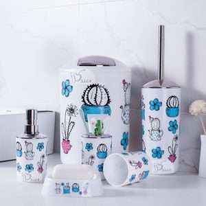 Printed Plastic Bathroom Accessory 6 Pcs/Set