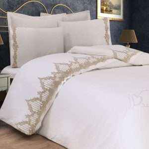 Lace Embroidered Comforter Set 100% Cotton, 7 PCS- Ivory