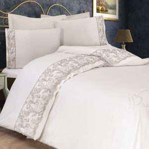 Lace Embroidered Comforter Set 100% Cotton, 7 PCS- Ivory