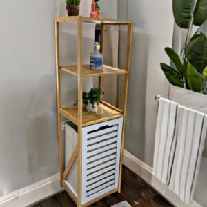 Laundry Hamper Bamboo Basket with 4 tire Storage Shelves